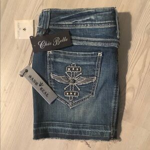 Grace Blue Cropped jeans skirt with Distressed Wash